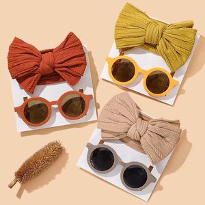 Acessórios de cabelo 2/3 Pçs/set Born Baby Headband para meninas malha elástica com óculos de sol crianças turbante macio crianças arco headwear