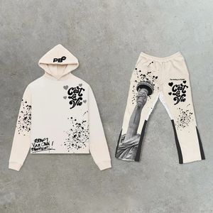 2024 Spring/Summer Gothic Printed Mens and Womens Hip Hop Hoodie Set New Street Clothing Track Set Mens Y2k Clothing Funny Coat 240205