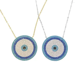 Pendant Necklaces Factory Gold Color Delicate Round Cz Necklace Turquoises Stone Paved Turkish Evil Eye Charm For Women Lucky