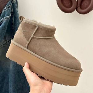 Boos Ultra Mini Plataforma Lies Botas Semente de Mostarda Driftwood Cabra Bota Tazz Chinelos Tasman Slides Les Petites Camurça Mistura de Lã Austrália 509