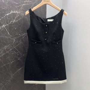 Avrupa moda markası sequin tweed slip mini elbise küçük siyah elbise