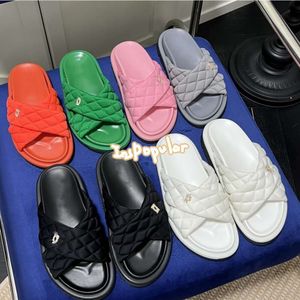 Designer-Hausschuhe, Pool-Kissen-Slides, Damen-Sandale, Puff, gesteppt, Komfort, Kreuzriemen, Mule, Kristallschnalle, ineinandergreifende Plattform, Fußbett, Slider, Chan