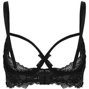 Sexy Lingerie Women See Through Sheer Lace Brasieres Underwear Female Adjustable Straps Push Up Half Cups Underwired Bra Tops 240201