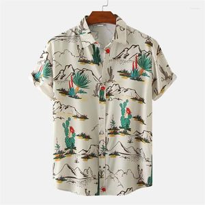 Men's Casual Shirts Fashion Cactus Tropical Tree Hawaiian Vacation 3d Print Short Sleeves Shirt Lapel Button Tops Clothes