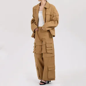 Женские брюки-двойки SuperAen, деконструированная куртка-карго в стиле ретро, двухсекционная куртка на молнии, комплект прямых деталей с несколькими карманами