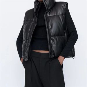 Moda Streetwear Donna Gilet gonfio invernale Spessa Parka Giacca nera PU Cappotti femminili Gilet in ecopelle Gilet sciolto da donna 240124