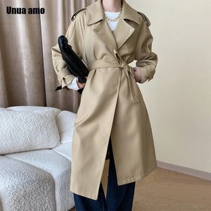 Spring Autumn Lace-up Long Trench Coat for Women High-end Simple Solid Elegant Office Ladies Loose Windbreaker Outwear 240202