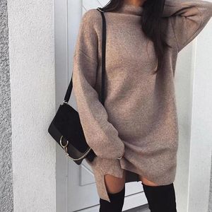 Casual Dresses Herbst Winter Solide Strickpullover Hoody Vestidos Frauen Rollkragen Langarm Lose Party Sweatshirt Kleid