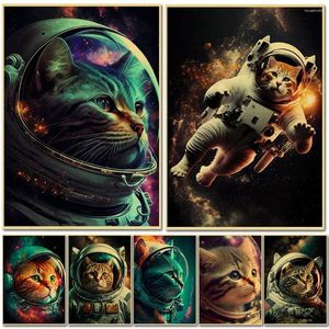 Paintings Astronaut Cat Funny Poster Vintage Wall Chart Prints And Posters Home Living Bed Room Decor Art Bar Cafe Frameless Painting