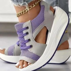 Scarpe eleganti Sandali sportivi da donna casual chic Sandali estivi con punta aperta in mesh traspirante Stringati Comodi stivali da spiaggia con fondo spesso