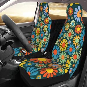 Bilstol täcker 2 datorer färgglada blommakåpan full set abstrakt hippie blommig auto front hink kudde skydda tillbehör för kvinnor