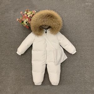 Conjuntos de roupas bebê menino menina macacão para baixo fulff macacão jaqueta de pele com capuz crianças criança outerwear crianças snowsuit inverno macacão