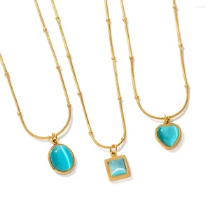 Ожерелья с подвесками Youthway, нержавеющая сталь, синий натуральный камень, квадратное сердце, овальное ожерелье для женщин, ювелирные изделия 2024