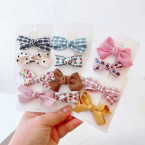 Hårtillbehör Korean Bow Baby Girl Clip Cute Princess Hairpin For Kids Cartoon Print Bowknot Plaid Bang Side Clips Headwear