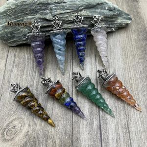 Pendant Necklaces Antique Unicorn Horn Divination Pendulum Reiki Healing Crystal Quartz Natural Stone Necklace MY230477