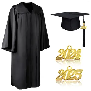 Herrspår 2024 unisex vävd baccalaureate klänning amerikansk stil vuxen universitet examen akademisk klänning fast färg robe hatt set