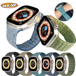 Assista Bandas Denim Strap para Apple 9 Ultra 2 Banda 49mm 44mm 45mm 42 Loop Magnético Link Pulseira IWatch 38 41 40mm 7 8 Sport Correa