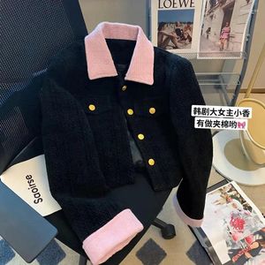 Kadın Ceketleri Vintage Black Blazer Kadın Kırpılmış Patchwork Tüvit Ceket Koreli Zarif Kısa Ceket Kalın Kalın Şık Dış Giyim Üstleri