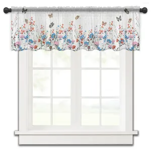 Curtain Flower Butterfly Retro Sunflower Orchid Small Window Valance Sheer Short Bedroom Home Decor Voile Drapes