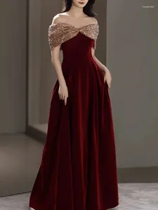 Abiti da festa Abito da sposa di lusso da sera con paillettes senza spalline monospalla 2024 Elegante semplice pieghettato lungo da ballo