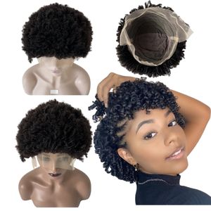 10 Inches 6mm Kinky Curly Vietnamese Virgin Human Hair Pieces Natural Black Color Full Lace Wig for Black Woman