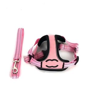 Designer dog Harnesses leash set black pink classic logo leash walking dog set cat fighting tank top style chest back set traction rope
