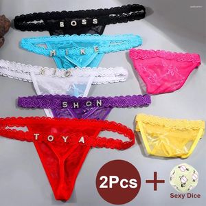 Kadın Panties 2pcs/Set Kişiselleştirilmiş Tangalar Özelleştirilmiş Tanga Seksi Dantelli El Yapımı Dize