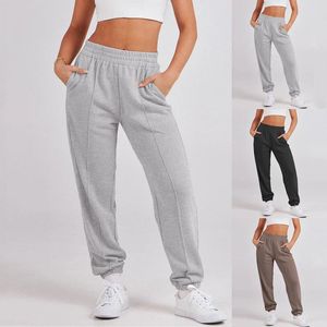 Damenhose, einfach, bequem, locker, dehnbar, vielseitig, elastische Taille, Fleece-Hose, lässig, solide Jogginghose mit Taschen