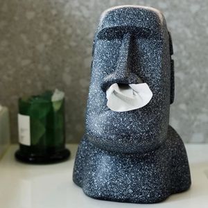 Easter Island Tissue Box Moai Living Room Funny Nostril Storage Paper Box Table Top Carton Halloween Decoration Bar Arrangement 240127