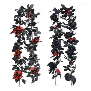 Decorative Flowers Simulated Black Rose Leaf Vine Stick Halloween Home Decoration Artificial