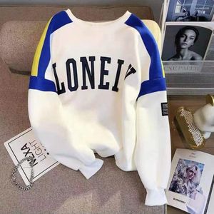 Women's Hoodies Y2k Clothing 2024 Spring Letters Black Gray Round Neck Women Cotton Sweatshirt Korean Fashion Style