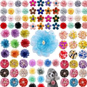 Hundkläder 10st/set Pet Flower-krage Bowties Diomand Pearl Bowtie Slidble Liten Puppy Collar Charms Grooming Accessories