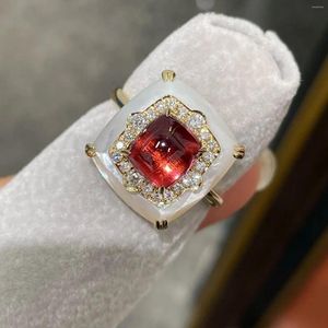 Cluster Rings SX2024 Pure 18 K Gold Jewel Natural Rubi Tourmaline Gemstones 1.8ct Diamonds Female For Women Fine Ring