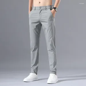 Herrbyxor 2024 Slim fit is silk chinos khakis byxor vår och sommar trendig avancerad stretch affär casual