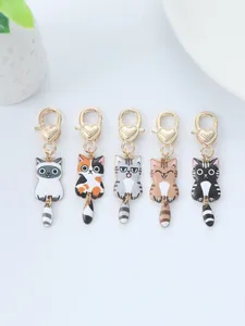 Chaveiros 5 pcs moda gato dos desenhos animados com uma cauda em movimento para mulheres presentes bonitos colares de animais pingentes jóias