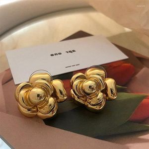 Stud Earrings Big Vintage Metal Rose Flower For Women Charm Gold Color Maxi Statement Jewelry