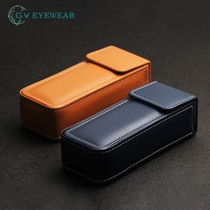 Japan YP highend handmade PU leather retro personality portable square myopia sunglasses case pen case multifunction storage 240118