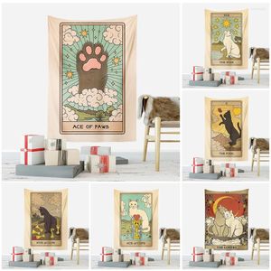 Tapestries Cat Tarot Card Tapestry Wall Hanging Kawaii Room Decor Hippie Interior Witchcraft Cloth Home Aesthetic Decoration