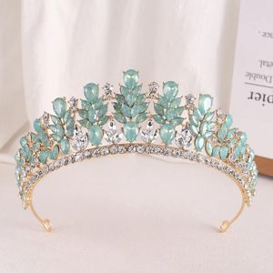 Hårklipp barockgrönt opal bröllop pannband kristall brud kronor tiaras smycken tillbehör kvinnor strass huvudkläder drottning diadem