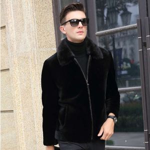 Дизайнерское норковое флисовое пальто большого размера для мужчин, корейская версия, облегающее короткое меховое пальто со стойкой для волос на шее GAL0