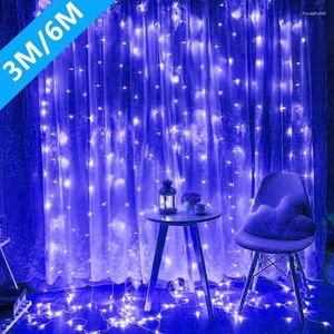 Cordas 6m LED Cortina Garland na janela USB Power Fairy Lights Festoon com Ano Remoto Decoração de Natal