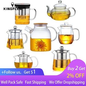 Isıya Dayanıklı Cam Çay Botu Çeşitli Stiller -Seçen Çay Setleri Temiz Su Isıtıcı Çiçek Puer Çay İnfüzör Pot 240124