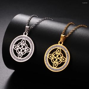 Chains My Shape Witch Knot Necklace Stainless Steel Celtic Rhinestone Pendant Necklaces Choker Chain For Women Jewelry Christmas