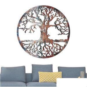 Andra evenemangsfestleveranser 3D Metal Tree of Life Wall Decoration Round Iron Art Hem Hanging Decorations Ornament SCPTURE GENTER D DHBDG