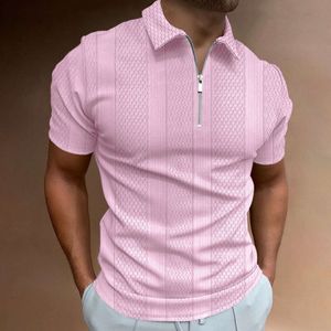 Cross Border Supply Of 2023 Summer Men's POLO Shirts, Solid Color Short Sleeved Lapel T-Shirts, Casual Vertical Jacquard Men's Tops