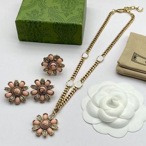 Fashion Jewelry Sets Earrings Necklace Rings Lady Women 18K Gold Plated Rhinestone Chain With Gift Box
