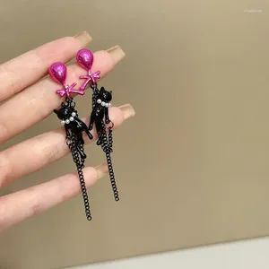 Stud Earrings Sweet Cool Balloon Cat Female Black Pink Contrast Bow Tie Temperament Birthday Party Jewelry Accessories