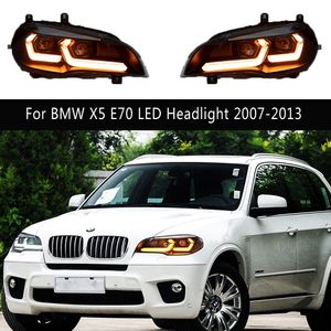 För BMW X5 E70 LED-strålkastare 07-13 High Beam Angel Eye Projector Lens Dynamic Streamer Turn Signal Indicator Front Lamp