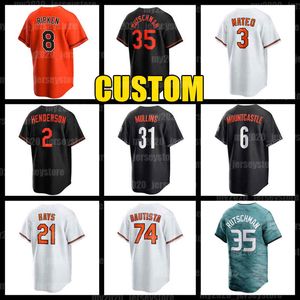 2 Gunnar Henderson Jersey 35 Adley Rutschman Beisebol 74 Felix Bautista 8 Cal Ripken 31 Cedric Mullins 3 Jorge Mateo Baltimores Ryan Mountcastle Orioles Kyle Stowers