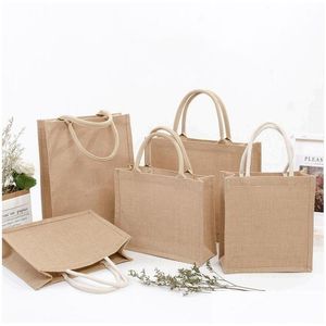 Verpackungstaschen Großhandel Tote Burlap Jute Wiederverwendbare Geschenktüte mit Griffen für Brautjungfer Hochzeit Frauen Markt Lebensmittelgeschäft Handtasche Drop Ot26I